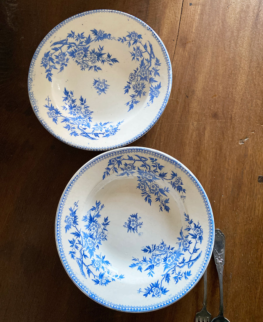 Antique/Vintage / Assiettes creuses (blue fleurs-A)
