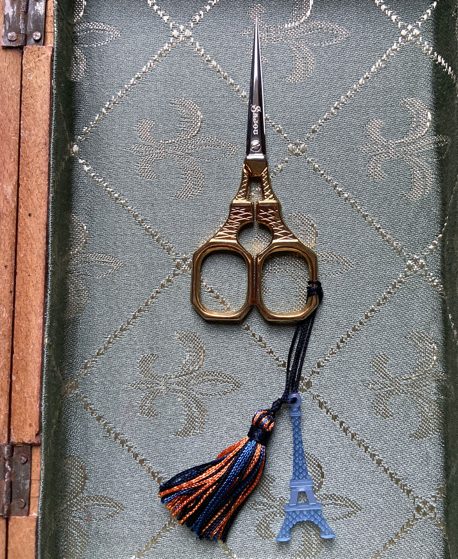 Sajou / ciseaux broderie aurifiée Tour Eiffel bleue (Gold / Blue)