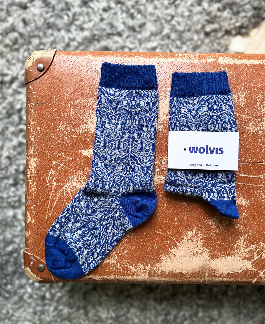 wolvis / socks Drift indigo (indigo blue & beige)