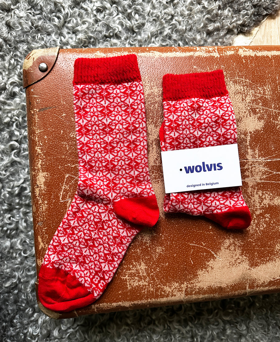 wolvis / socks Drift poppy (bright red & écru)