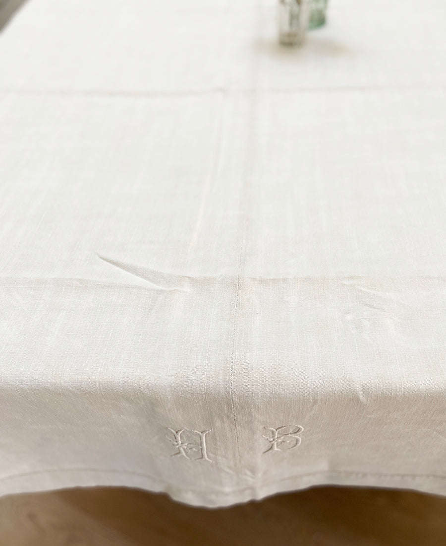 Antique French linen table cloth (HB)