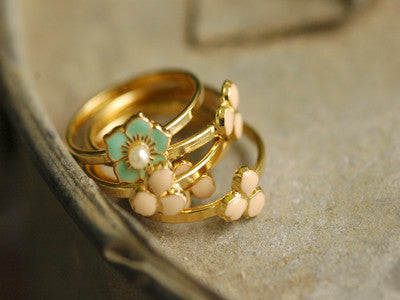 Eric et Lydie / Fleur 5 rings (turquoise & rose claire / perle)