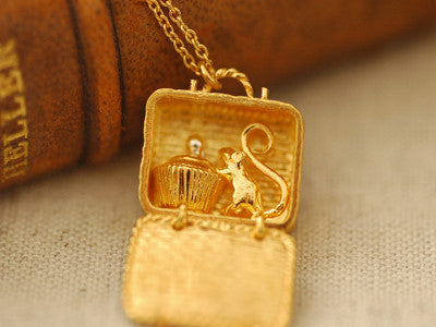 Alex Monroe / basket locket with cake and mouse necklace