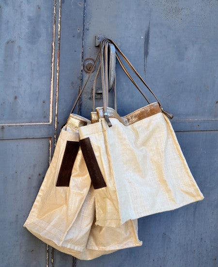 ROUGH & TUMBLE / lacquered linen tote (zinc)
