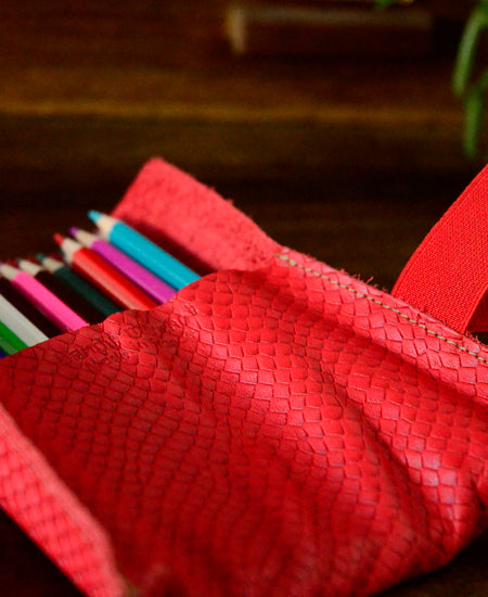 Bandit Manchot / leather case & 18 colored pencils (red)