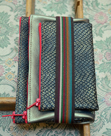 Bandit Manchot / leather triplette zipped purse (silver green&python)