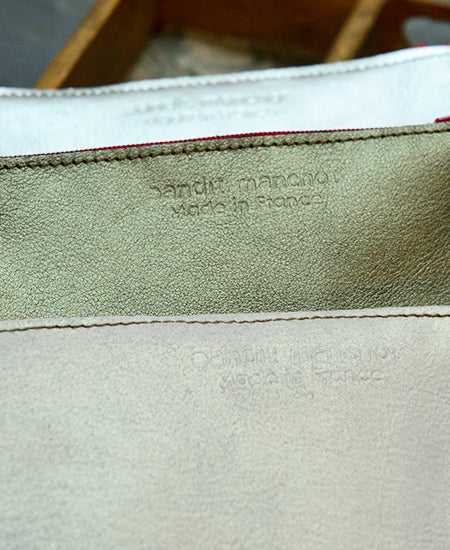Bandit Manchot / leather triplette zipped purse (light yellow&beige gray)