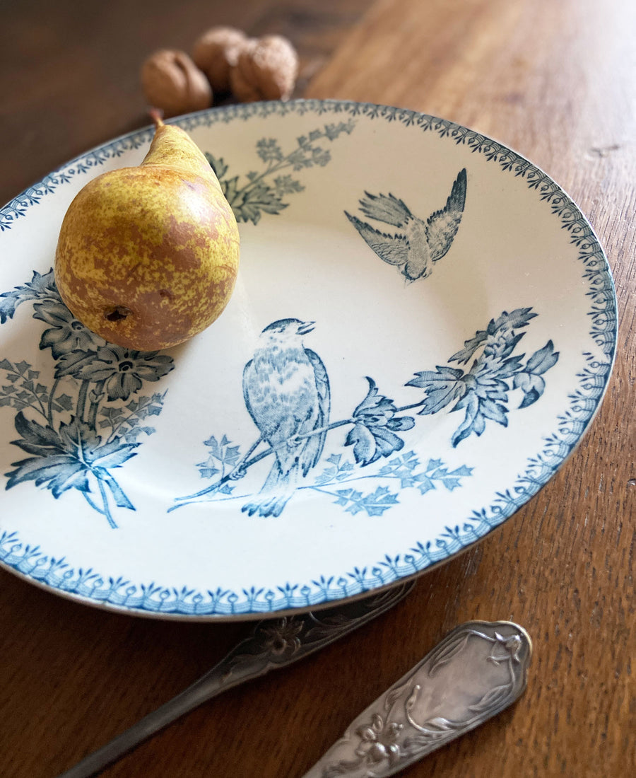 Antique/Vintage / Assiettes creuses (oiseau bleu-B)